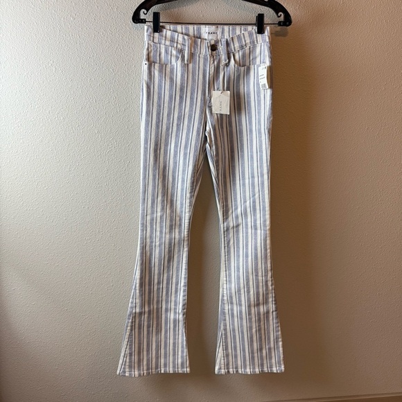 New FRAME Le High Flare Surfer Stripe High Waist Jeans Dutch Blue Multi NWT 25 - Picture 5 of 16